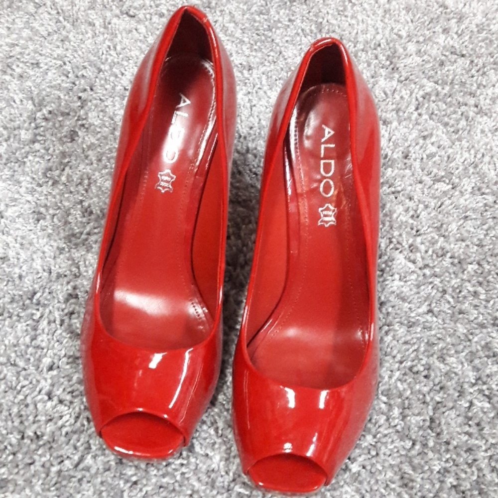 Red patent leather heels